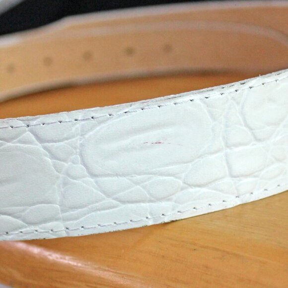 White croc embossed leather belt, vintage wide belt - Picture 9 of 10
